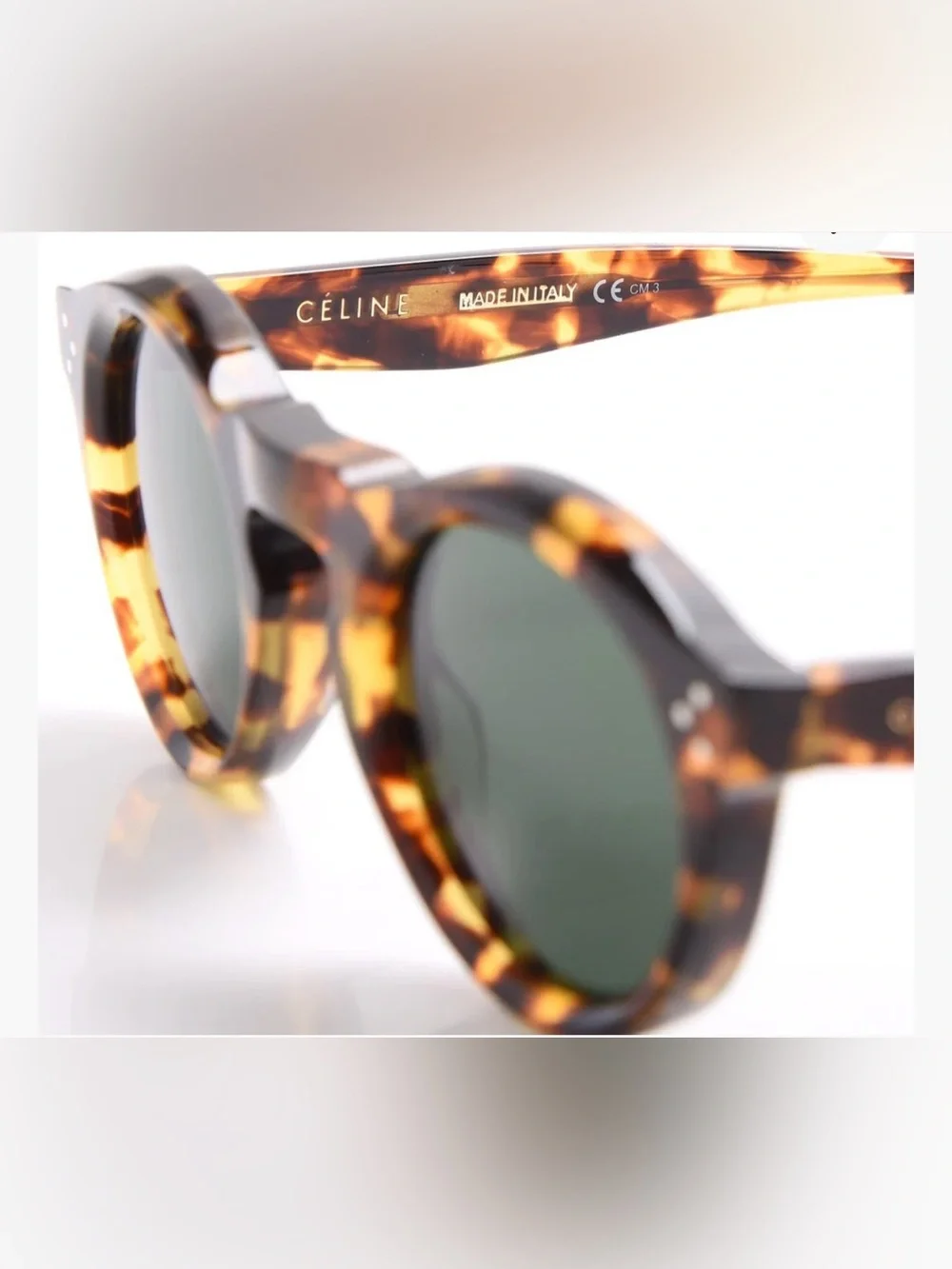 Celine Bevel Round Sunglasses in Tortoise, w/ Keyhole Bridge - Picture 3 of 13